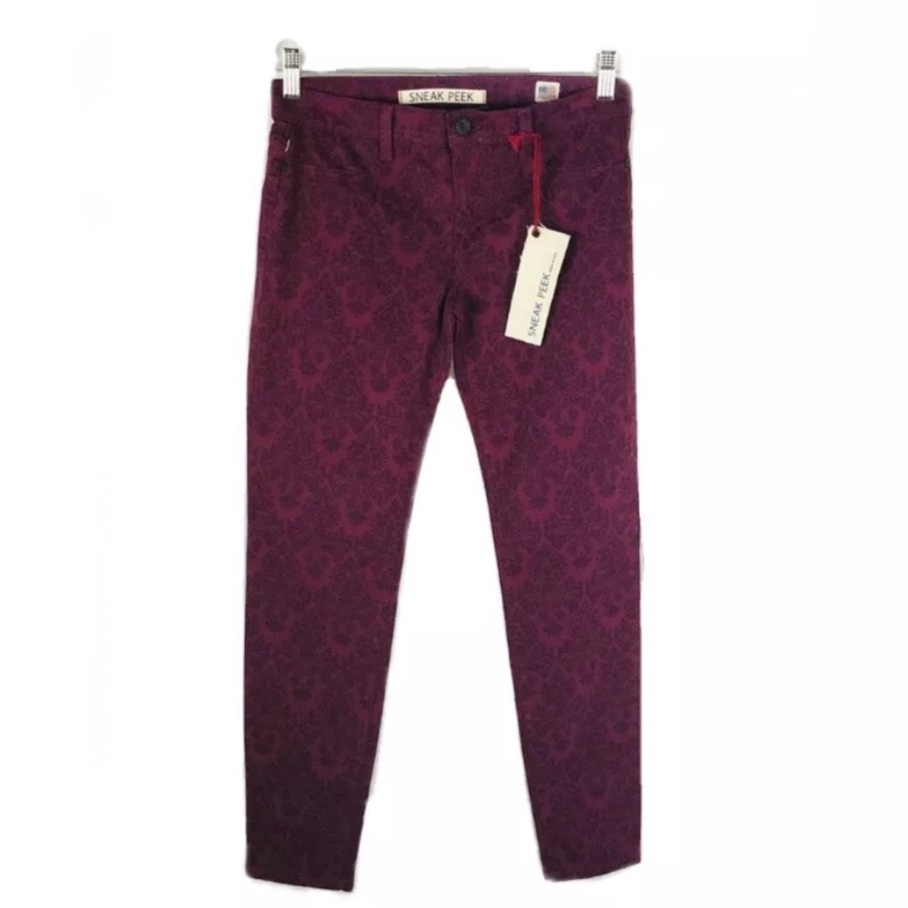 Sneak Peek Red Pattern Skinny Jeans Size 1 junior